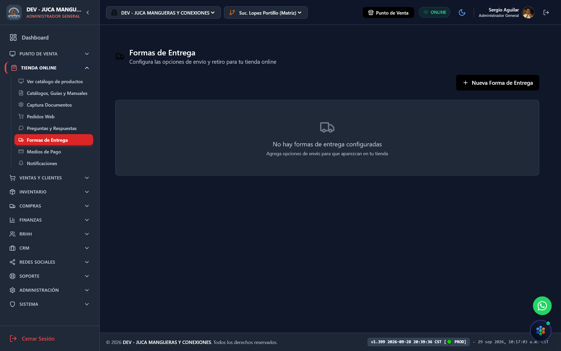 Configuración de Formas de Entrega